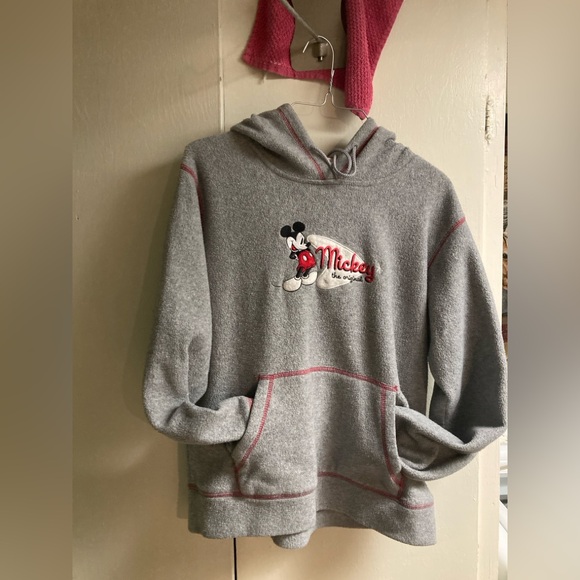 Disney Tops - VINTAGE ORIGINAL MICKEY MOUSE DISNEY SWEATER ADULT L GRAY HOODIE WITH A POUCH